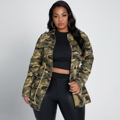 China R08171 High Quality Waterproof - Casual Fashion Turn Down Collar Camouflage Women's Coat Plus Size for sale