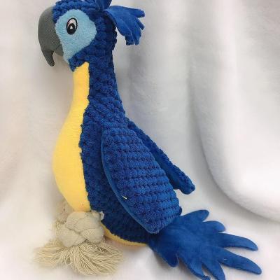 China Factory Wholesale Multicolor Plush Parrot Corduroy Dog Stocked Squeaky Toy With Cotton Rope Pet Supplies for sale