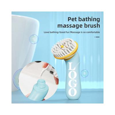 China Stocked Customize Private Label Pet Products Massage Shampoo Dispenser Dog Grooming Silicone Shower Brush For Dogs And Cats for sale