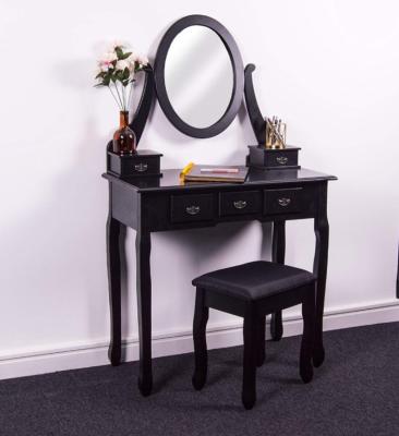 China EUROPEAN Drawer Dressing Table with Adjustable Mirror and Stool Bedroom Makeup Dresser Desk Furniture, Black for sale