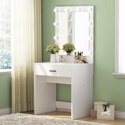 China Hollywood Eco-Friendly Dressing Table With LED Lights Mirror, Makeup Vanity Table Dresser Set With Big Drawer For Bedroom for sale