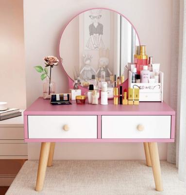 China Eco-Friendly Mini Bedroom Dresser Pink Princess Dresser With Round Mirror And Storage Drawer for sale