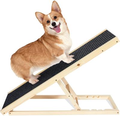 China Sustainable Pet Ramp Dog Ramp with Traction Mat Wooden Adjustable Pet Ladder for Dogs and Cats Easy Step to Car and Bed with Non-Slip Mat for sale