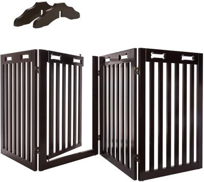 China Viable Free Standing Wooden Dog Gate with Walk Through Door Pet Gate with 2PCS Support Feet Indoor Dog Fence Pet Gate for Stairs, White for sale