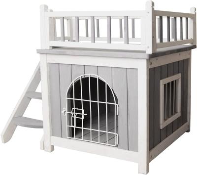 China Sustainable Wooden Doghouse Two Story Interior Design With Dog Steps, Kennels For Small Dogs With Side Window, Connect Pet Stairs for sale