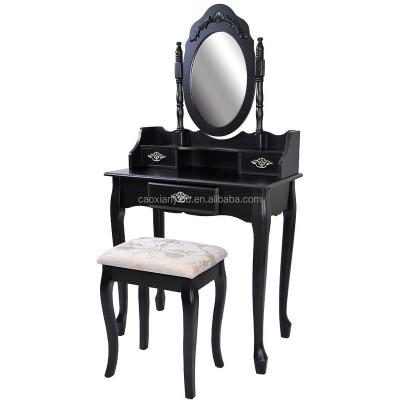 China (Other) Adjustable Black French Style Dressing Table With Oval Mirror for sale