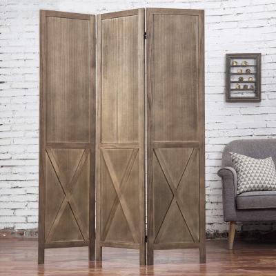 China Eco-Friendly Room Dividers 3-Panel Burnt Wood Privacy Screen Freestanding Room Divider With Double-Action Hinges for sale