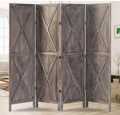 China Eco-Friendly 4 Panel Wood Room Divider, 5.8 ft. Tall Folding Privacy Screens Room Divider, Freestanding Room Divider, Rustic Brown for sale