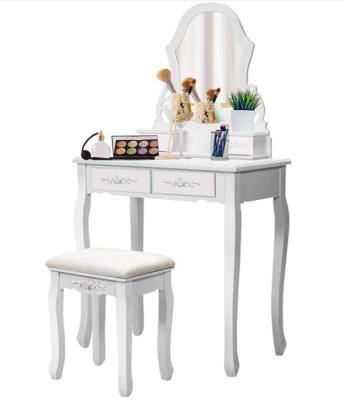 China Elegant white dresser bedroom dressing table set with table and bench KD for sale