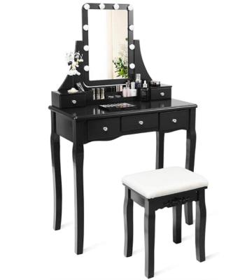 China Dresser Black The Hollywood KD Vanity Set comes with a dressing stool and 10 dimmable LED bulbs for sale