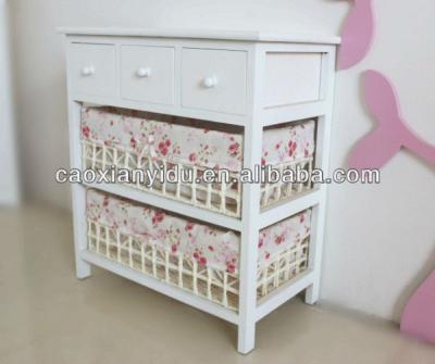 China Solid wood wooden home furniture/wooden storage cabinets with woven baskets for sale for sale