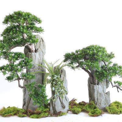 China Minimalist Artificial Stone Fiberglass Rock Garden Decoration Landscape Stone Pine for sale