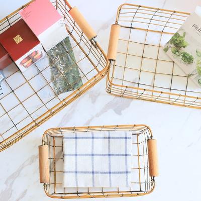 China Gold Iron Storage Basket Metal Storage Basket Sustainable Wire Basket for sale