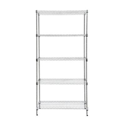 China Kitchen High Quality Movable 5 Tiers Garage Wire Shelf Metal Shelving Unit Heavy Duty Rack With Wheels for sale