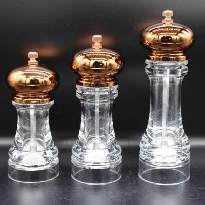 China Viable Rose Golden Acrylic Hand-Operated Manual Pepper Mill 1pcs Pepper Grinder for sale