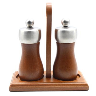 China Viable Manual Wooden Salt and Pepper Mills Grinder Set with Stand for sale