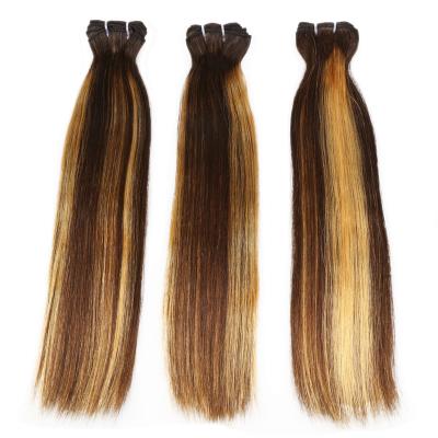 China Silky Straight Wave 12A Highlighted Brazilian Hair Double Weft Bundles P4#27 Piano Hair Double Straight Hair Bundle With Closure for sale