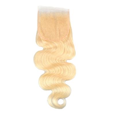 China Blonde Body Wave Hair Raw Indian Bleach Closure Lace Headband, Lightest Virgin Swiss Lace Hair Top Closure, Transparent 5x5 Headbands for sale