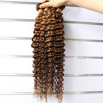 China Virgin Hair / Raw Unprocessed Hair Vendor Highlighted Hair Bundles With Closure Piano Highlight Bundle Sample Curly Highlight Hair Bundles Deep Wave for sale