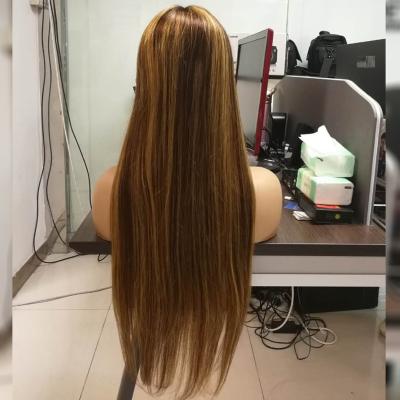 China P4/27 Silky Straight Remy Human Hair T Piece Wig, 150 Density Ombre Highlight Brown Honey Blonde Colored Wig for sale