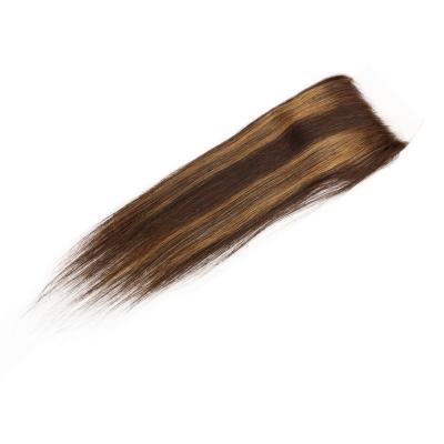 China Wholesale Price Piano P4/27 Color Silky Straight Highlight Indian Wave Hair Closure , Ombre Brown Blonde Lace Closure Hair Swiss Straight Lace for sale