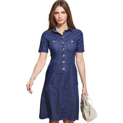 China 2022 spring anti-static summer casual dress lapel fashion shorts thin sleeve denim dresses women for sale