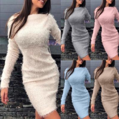 China 2021 Autumn Winter Women Clothing Ladies Long Sleeve Anti-Static Bodycon Knitted Dress for sale