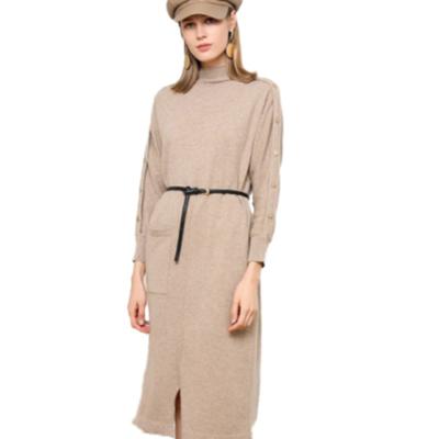 China Anti-static pure thick cashmere knitted dress women's clothing neck sweater autumn winter color long top dress for sale