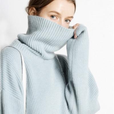 China Anti-wrinkle 2021 new winter ladies turtle neck sweater loose low wool knit sweater women for sale