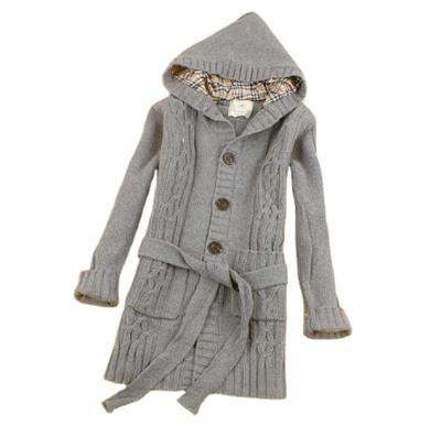 China Anti-Shrink Korean Winter Long Belted Hooded Cardigan Hat For Women for sale