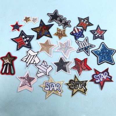 China Other ZD Amazon Hot Sew On Iron On Glitter Rainbow Star Heart Sequin Glitter Embroidered Patch For Pocket for sale