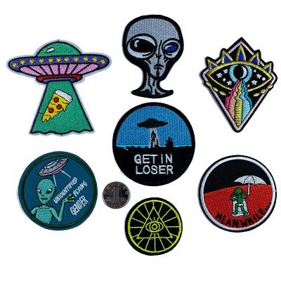 China Other ZD Custom Round Arm Embroidery Patch Apparel Appliques, Cool Alien UFO Shape Cartoon Badge Patches for sale