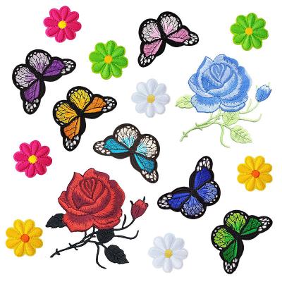 China Other ZD wholesale butterfly flower patch set women girl dress shirt blouse bag applique embroidery patches custom diy for sale