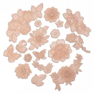 China Other ZD Pale Yellow Wholesale Custom Lace Organza Applique Butterfly Flower Embroidery Patch For Garment for sale