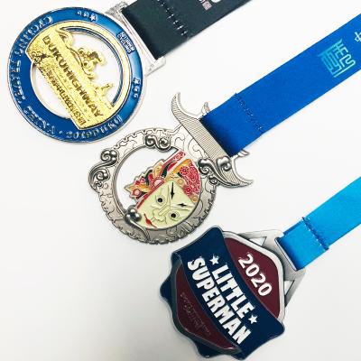 China Wholesale Custom Large Custom Marathon Medals Running Medal Award Europe Metal Sport Medal With Ribbon Cutout Shape for sale