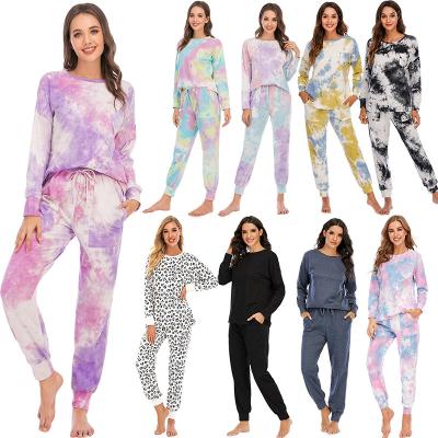 China QUICK DRY Women's Pajamas With Gradual Change Color Tie Dyed Home Wear 2 Pcs Women's Pajamas Set Set Cotton Pajamas Pajamas Cotton for sale