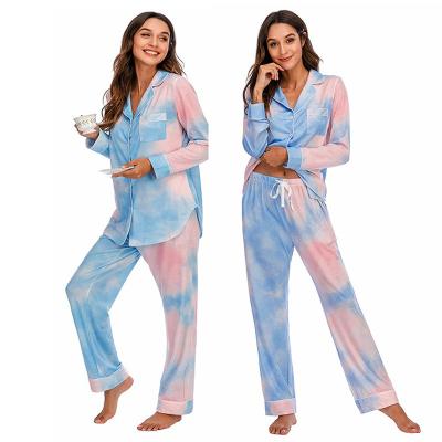 China Women Tie Dye Autumn Cotton Pajamas Long Sleeve Loungewear Sleepwear Set QUICK DRY Pajama Set for sale