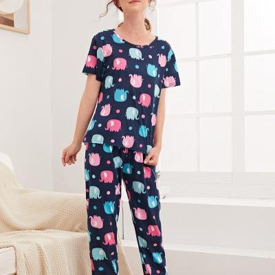 China 2021 QUICK DRY Autumn Sleepwear Set Short Sleeve Long Pants Round Neck Lounge Pajamas Sets For Women for sale