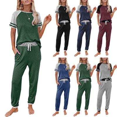 China 2 PCS Women Long Pants Home Wear Cotton Pajama Set QUICK DRY Two Piece Casual Home Pajamas Sets Women Cotton Pajamas Set Cotton for sale