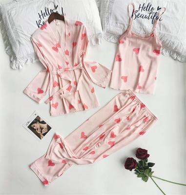 China Customized QUICK DRY 3 Pieces Pajamas Set Floral Print Sleepwear For Women Designer Sexy Pajamas Sexy Pajamas Women Pajamas Sets for sale