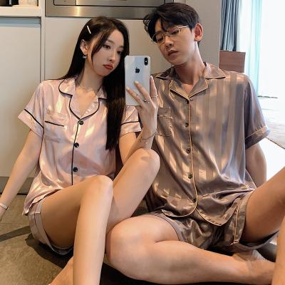 China INS Customized QUICK DRY Couple Silk Pajamas Pajamas Two Piece Pajamas Sets Ladies Girls Silk Sleepwear Women Designer Silk Pajamas Sets for sale