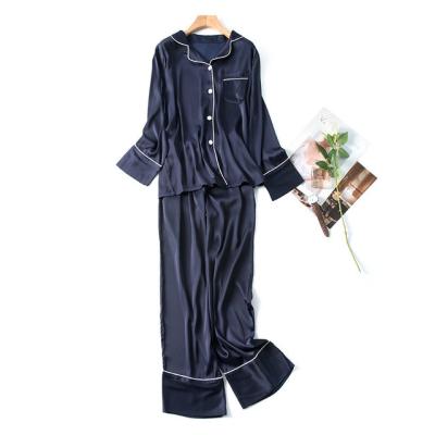 China Custom Designer QUICK DRY Pajamas Long Sleeve Couple Nightgowns Sets Silk Sleepwear 2 Piece Pajamas Ladies Womens Pajamas for sale