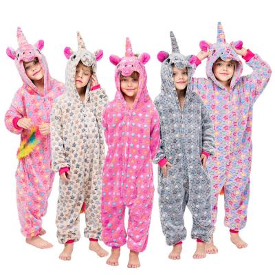 China Cute Breathable Flannel Children's Cartoon One Piece Pajamas With Zipper Winter Unisex Kids Flannel Hooded Bathrobe for sale