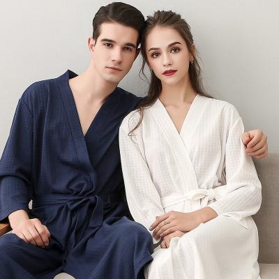 China QUICK DRY Unisex Nightgown Summer Home Wear Waffle Long Robe Waffle Bathrobe Women Couples Bathrobe for sale