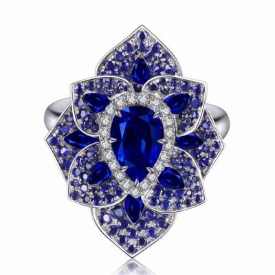 China Exquisite Workmanship Quality S925 Sterling Silver Plated 18k Gold Promotional Sapphire Ring Mosaic (With Certificate) for sale