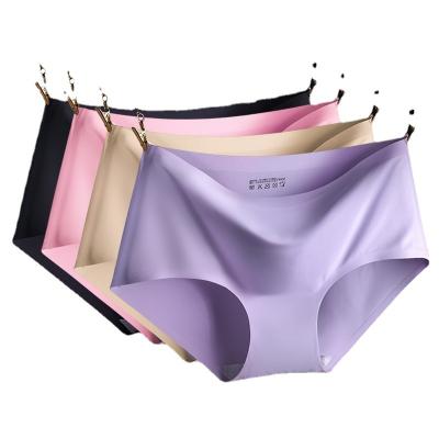 China QUICK DRY Cinvik Sexy Ice Silk Seamless Panties for Women Mid Waist Large Size Solid Color Briefs Summer Cool Panties Breathable Underwear for sale