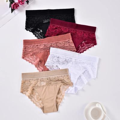 China QUICK DRY Women's Lace Panties Solid Color Floral Printed High Waisted Comfortable Panties Mom Cheeky Underwear Sexy Briefs Lingerie for sale