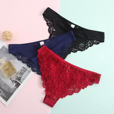 China Sustainable New Sexy Lace Panties For Women Nylon Silk Panty Thong Briefs Underwear Lingerie Female Ladies Floral Pantys Underpants for sale