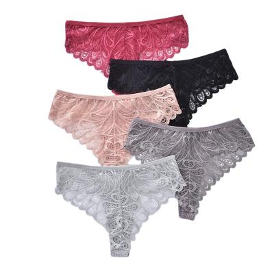 China QUICK DRY CINVIK Women Sexy Lace Panties Low Waist G String Floral Female Thongs Womens Intimates Thong Comfortable and Soft G-string for sale