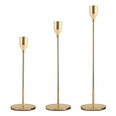 China Nordic Wedding Home Decoration Set of 3 Gold Taper Candle Holders, Decorative Table Candlestick Holders Metal Candle Holder for Dining Party Wedding for sale